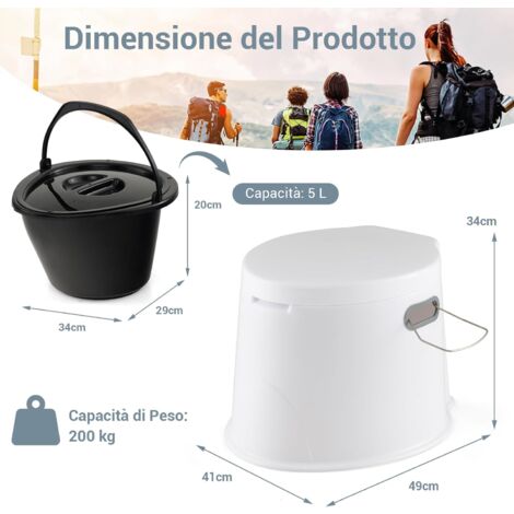 Toilette Portatile VEVOR Per Campeggio - Scarico Pressurizzato, Serbatoi 5.3L E 3.2L, Borsa Trasporto - Foto 3