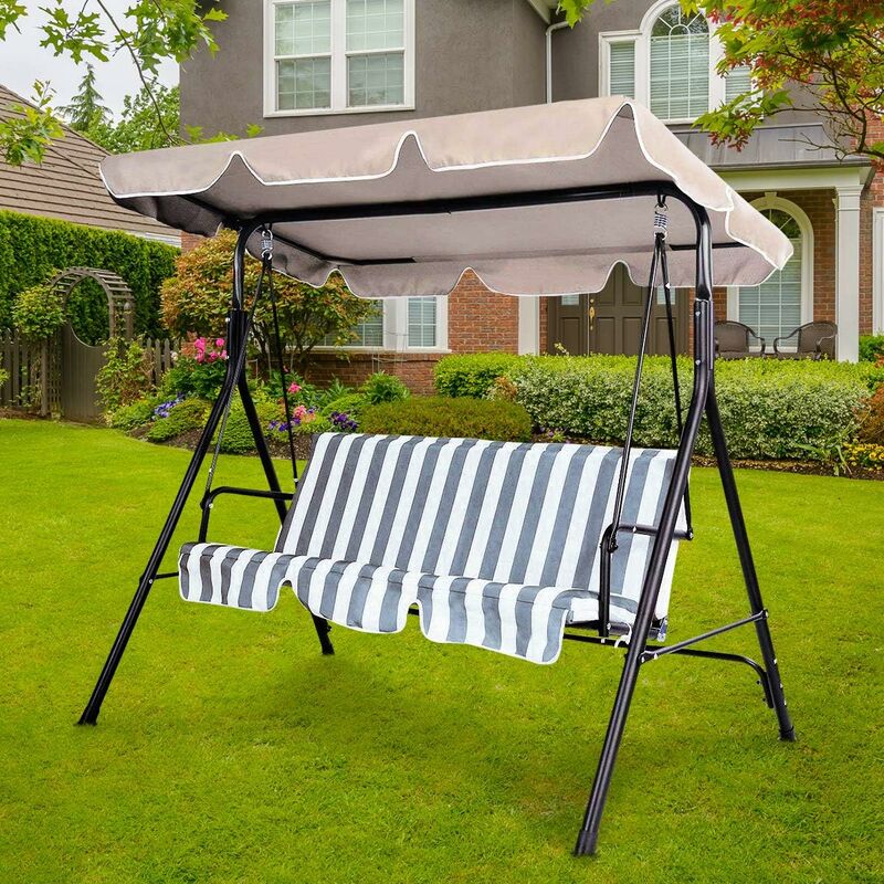 Toit pour Balancelle Toit pour Balancoire Impermeable avec Largeur de Bord 12cm Beige 168 x 114cm - Goplus