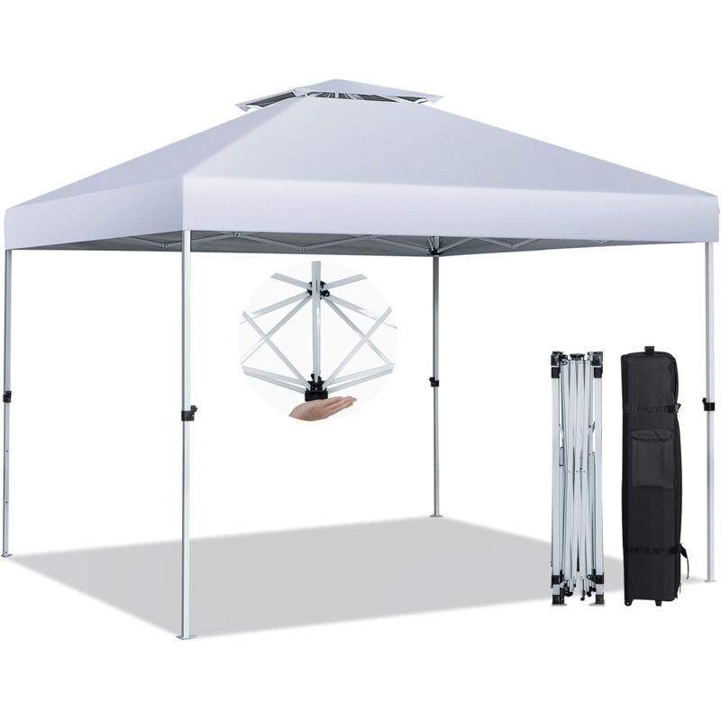 Goplus - Tonnelle de Jardin 305 x 305 cm, Toit Double Ventilé, Tente Pavillon Pliant Pop-up avec Hauteur Réglable, Sac de Transport Inclus, pour