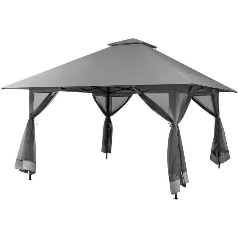 Tonnelle de Jardin 4X4 m Pliable à Double Toit avec Hauteur Réglable, Pavillon de Jardin avec Parois Latérales Amovibles & Sac de Transport à Roues,