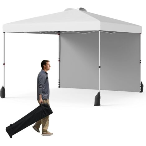 GOPLUS Tonnelle de Jardin Exterieru 3 x 3 M, Tonnelle Pliante Portable avec Lestage Tente Poids, Paroi Latérale, 266/276/286 CM,Solaire Extérieur avec Sac Roulettes, 4 Cordes/Ancres, 8 Piquets (Blanc)