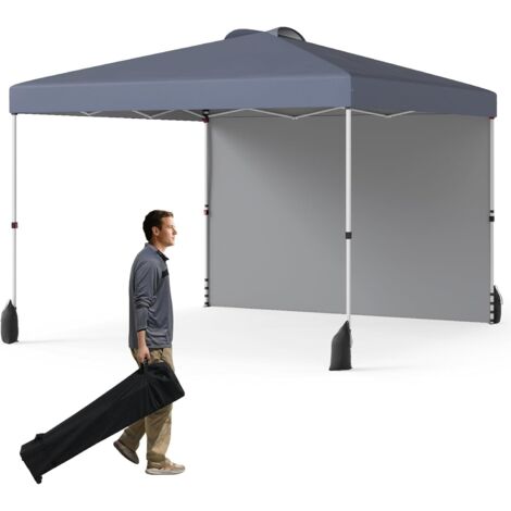 GOPLUS Tonnelle de Jardin Exterieru 3 x 3 M, Tonnelle Pliante Portable avec Lestage Tente Poids, Paroi Latérale, 266/276/286 CM,Solaire Extérieur avec Sac roulettes, 4 Cordes/Ancres, 8 Piquets (Gris)