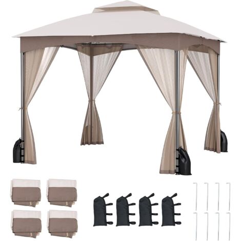 GOPLUS Tonnelle de Jardin Exterieur 3 x 3 m avec Moustiquaire, Lestage Poids, Pergola de Jardin Pliant Toit Double Ventilé, Piquets de Sol et 4 Sacs de Sable (3x3MBeige)