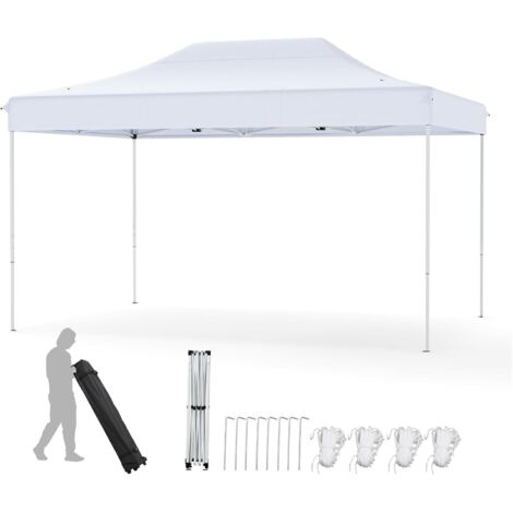GOPLUS Tonnelle de Jardin Exterieur 445X300CM, Tonnelle Pliante pour 10-12 Personnes, Imperméable, Réglable 313/323/333CM, Abri Solaire, Sac de Transport, pour Camping Plage Fêtes (3x4,45 M-Blanc)