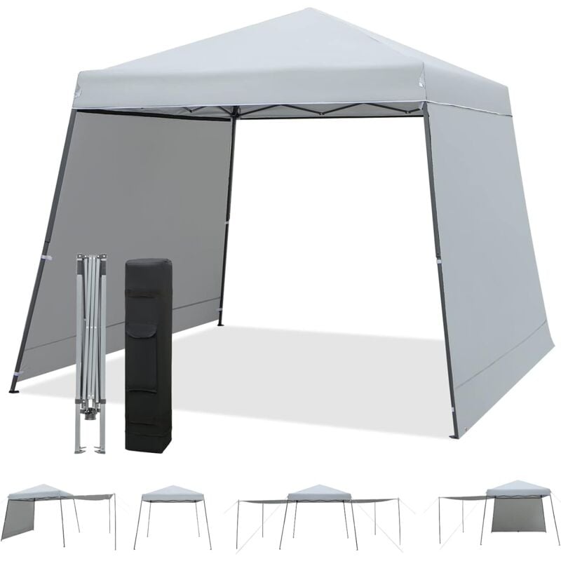 Goplus - Tonnelle de Jardin Imperméable Anti-UV,Réglable Hauteur avec 2 Parois Latérales Amovibles,pour Pique-Niques/Camping,Gris