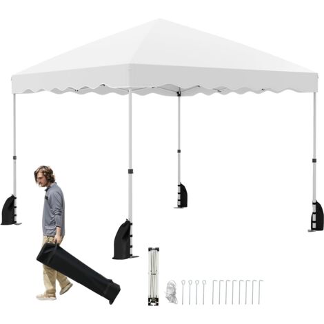 GOPLUS Tonnelle de Jardin Pliante 3 X 3 M, Réglable en Hauteur, Imperméable Tente de Réception avec Sac de Transport à Roulette, Pavillon de Jardin avec 4 Sacs de Sable, pour Camping (3x3 M  Blanc)