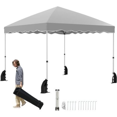 GOPLUS Tonnelle de Jardin Pliante 3 X 3 M, Réglable en Hauteur, Imperméable Tente de Réception avec Sac de Transport à Roulette, Pavillon de Jardin avec 4 Sacs de Sable, pour Camping (3x3 M  Gris)