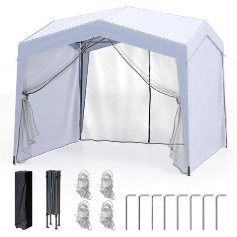 GOPLUS Tonnelle Jardin Exterieur Pliant 3 X 3 M, Tente de Réception avec Moustiquaire, Parois LatéralesAmovible Hauteur 2,65/2,75 M, Facile à Monter pour Fête, Pique-Nique, Camping (avec VoileBlanc)