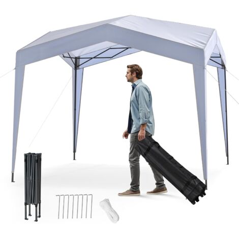 GOPLUS Tonnelle Jardin Exterieur Pliant 3 X 3 M, Tente de Réception avec Sac roulettes et Hauteur 2,65/2,75 M, Pavillon Portable, Facile à Monter pour Fête, Pique-Nique, Camping (sans VoileBlanc)