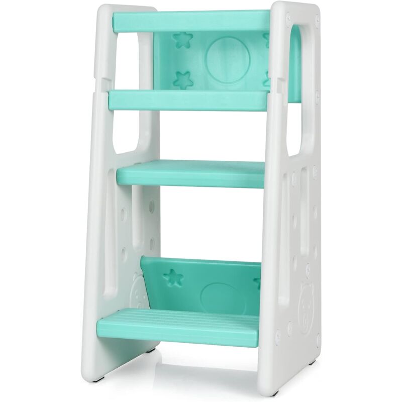 Tour d'Apprentissage pour Enfant 18-60 Mois avec Hauteur Reglable 30/40/50cm, Escabeau de Securite Enfant avec Garde-Corps et Coussinets