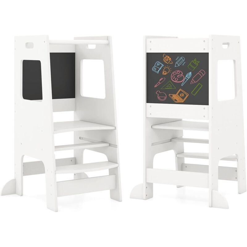 Goplus - Tour d'Observation Enfant Montesorri avec Tableau Noir,Marchepied de Cuisine pour Enfants Réglable, Aide de Cuisine pour Bébé, Marchepied