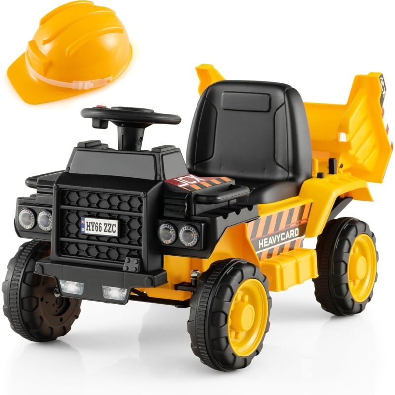 Goplus - Tracteur Électrique avec Benne Basculante, Marche Avant, Camion de Construction avec Roues Antidérapantes & Casque de Sécurité, Voiture
