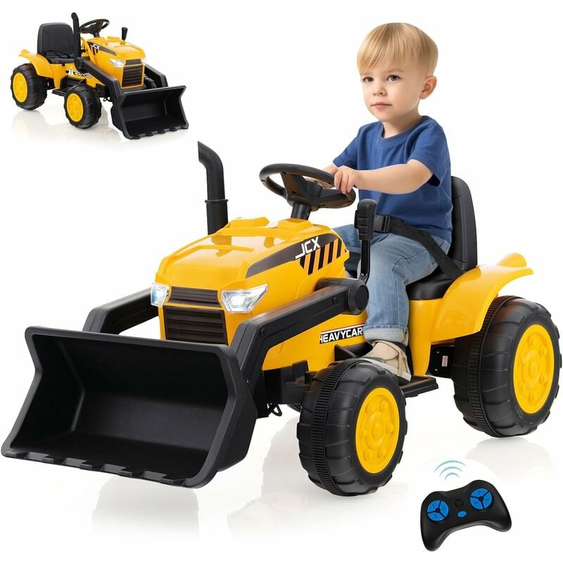 GOPLUS Tracteur électrique Enfant 3-8 Ans 12V,Tractopelle avec Bras et Godet Flexibles& Télécommande 2,4G et Musique