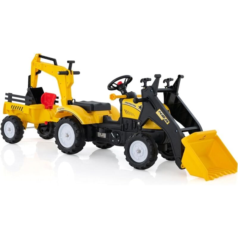 Goplus - Tracteur Enfants 3-6 Ans,avec 6 Roues,Remorque Amovible,Bulldozer Jouet d'Imitation,Charge 35KG,Jaune