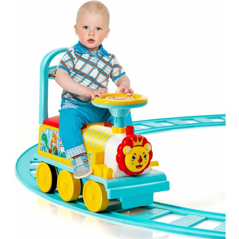 Goplus - Train Porteur électrique pour Enfants avec Musique, Lumière, Train Trotteur avec Voies en pp, Espace de Rangement, Pédales Rétractables pour