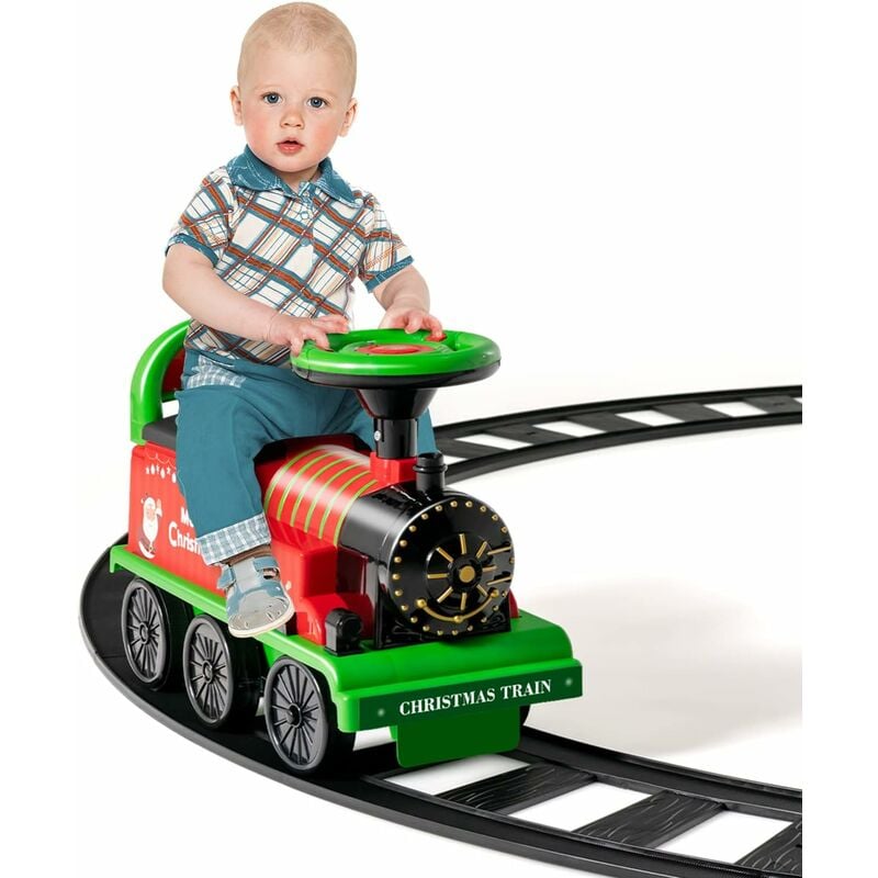 Goplus - Train Porteur électrique pour Enfants avec Musique, Lumière, Train Trotteur avec Voies en pp, Espace de Rangement, Pédales Rétractables pour