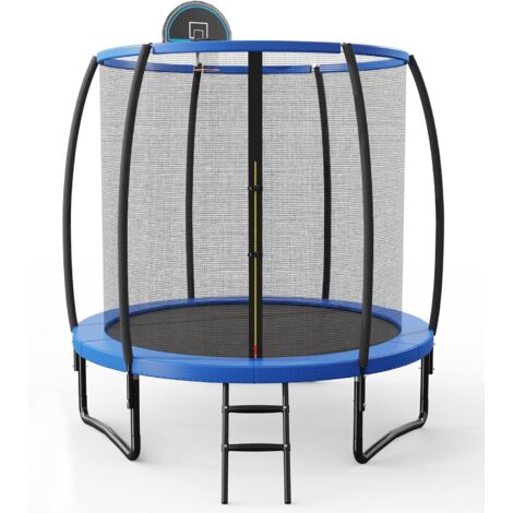 GOPLUS Trampoline Enfan D.244CM, avec Panier de Basketball/Filet de Sécurité H.180CM/Anti UV,Charge Dynamique 150KG, GS Certifié