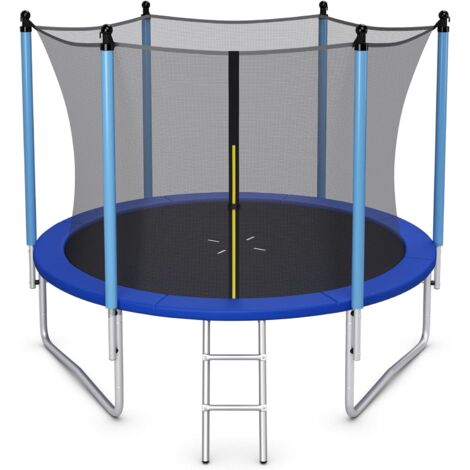 GOPLUS Trampoline Extérieur Ø 244 cm avec Filet de Sécurité, Échelle, Tapis de Protection à Ressort, Charge 80 kg, GS Certifié