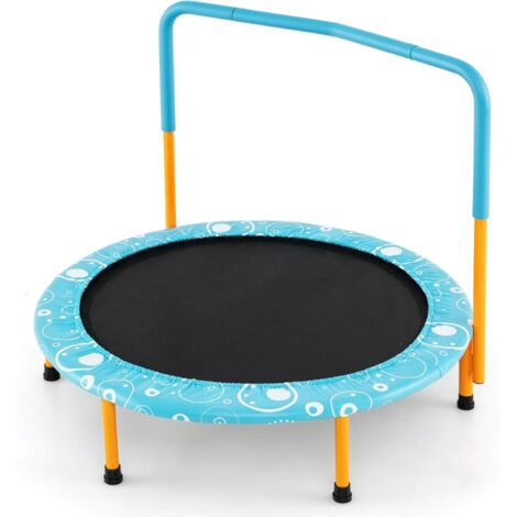 GOPLUS Trampoline Exterieur Enfant Pliable avec Housse de Sécurité, φ92 CM, Trampoline Intérieur/Extérieur de Fitness Entraînement avec Poignée Mousse pour Garçon/Filles, Charge 150 KG (Bleu,Rond)