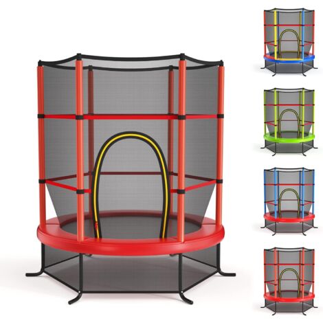 Goplus Trampolino da Esterno, Gioco Elastico da Giardino, con Rete Protettiva, Telaio in Acciaio, Fitnesse per Bambini, Capacità di carico statico di 135 kg/carico dinamico di 45 kg, 140x140x162cm, Ro