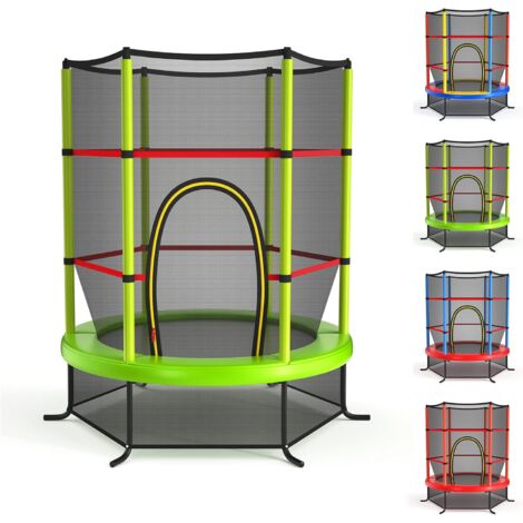 GOPLUS Trampolino da Esterno, Gioco Elastico da Giardino, con Rete Protettiva, Telaio in Acciaio, Fitnesse per Bambini, Capacità di carico statico di 135 kg/carico dinamico di 45 kg, 140x140x162cm, Ve