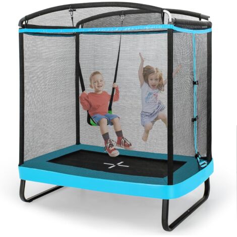 GOPLUS Trampolino per Bambini con Altalena, Trampolino Rettangolare 190 cm da Esterno con Rete di Sicurezza e Struttura in Metallo Zincato, per Bambini 3+ Anni
