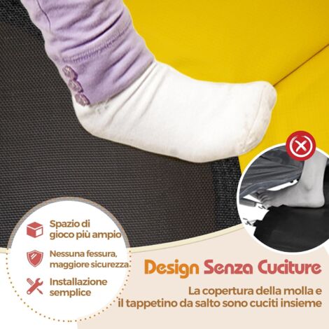 GOPLUS Trampolino per Bambini con Rete di Sicurezza, Trampolino Ricreativo con Materassino Elastico, Robusto Telaio in Acciaio Zincato, 223 x 223 x 186cm