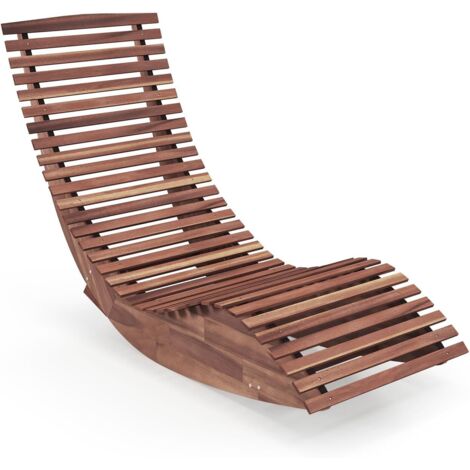 GOPLUS Transat à Bascule en Bois d'Acacia, Chaise Longue à Bascule Ergonomique, Bain de Soleil Jardin Exterieur Design pour Terrasse Cour Piscine, Charge 160KG, 157x60x76CM (1)