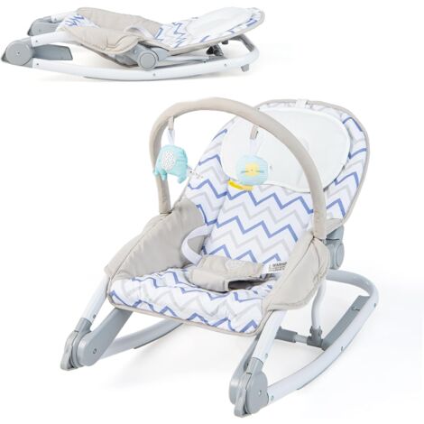 GOPLUS Transat Bebe Pliable 2 en 1, Transat Évolutif Siège Sauteur avec Dossier Réglable à 3 Niveaux, Coussin et Barre de Jouets Amovible, Ceinture de Sécurité, Charge 9 KG, pour 0-6 Mois (Gris)