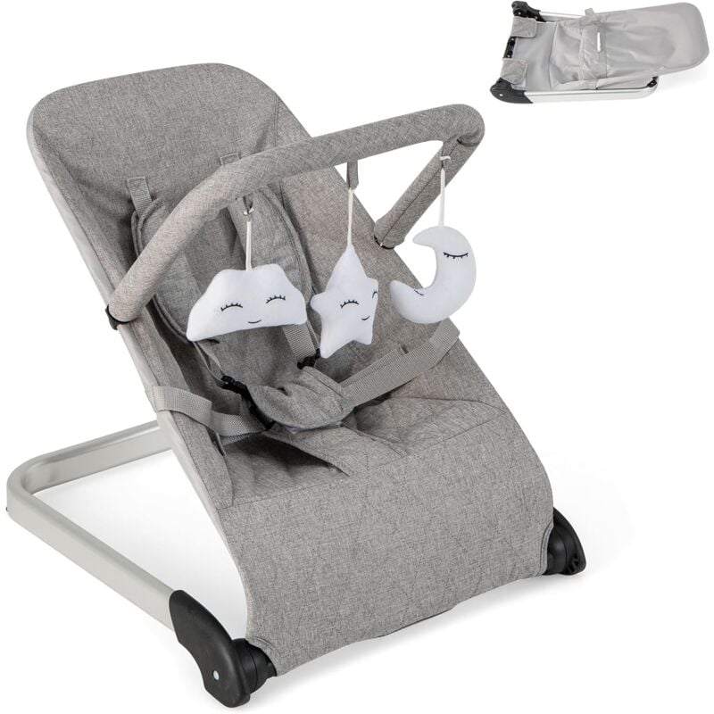 Goplus - Transat Bebe Pliable, Transat Évolutif Siège Sauteur avec Arche de Jouets Amovible et 5 Points Harnais de Sécurité, Transat Balancelle