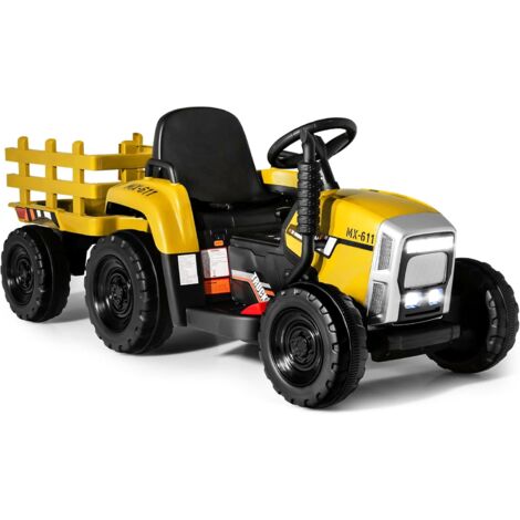 GOPLUS Trattore Elettrico per Bambini con Telecomando, Giocattolo Cavalcabile con Funzione di Luce, Musica e Bluetooth, 6 Ruote Antiscivolo, 136 x 51 x 52 cm (Giallo)