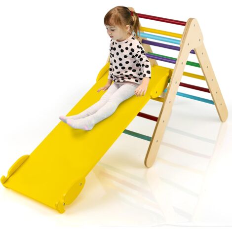 GOPLUS Triangle d'escalade avec Toboggan Rampe Réversible Montessori Bois pour Tout-Petits 1An + Aire de Jeux pour Chambre d'enfant Charge 50KG(Multicolore)