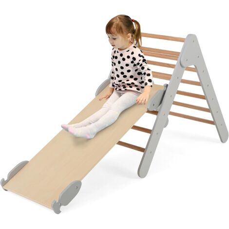 GOPLUS Triangolo da Arrampicata per Bambini, Scivolo e Arrampicata, Materiale in Legno, Struttura Stabile, per la Camera dei Bambini, l’Asilo, Adatto ai bambini di 1 anno＋ (Grigio)