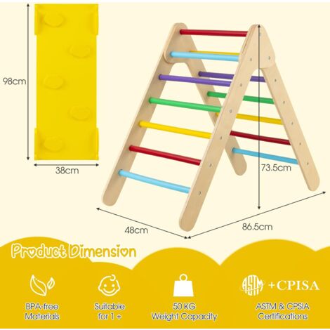 GOPLUS Triangolo da Arrampicata per Bambini, Scivolo e Arrampicata, Materiale in Legno, Struttura Stabile, per la Camera dei Bambini, l’Asilo, Adatto ai bambini di 1 anno＋ (Multicolore)