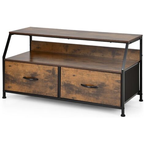GOPLUS TV-Stand mit Schubladen, Medienkonsolentisch mit 2-stufigen offenen Regalen, Freistehender Aufbewahrungsschrank für Wohnzimmer Schlafzimmer Büro, Couchtisch Kaffeetisch