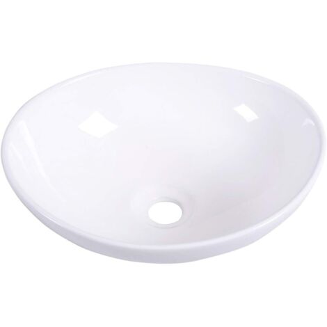 GOPLUS Vasque à Poser, Combinaison de Drainage Pop-Up, Lavabo Ovale, Lave-Mains, Évier en Céramique Moderne pour Salle de Bain, Toilettes, Hôtels, Restaurant, 41 x 33,5 x 14 CM Blanche