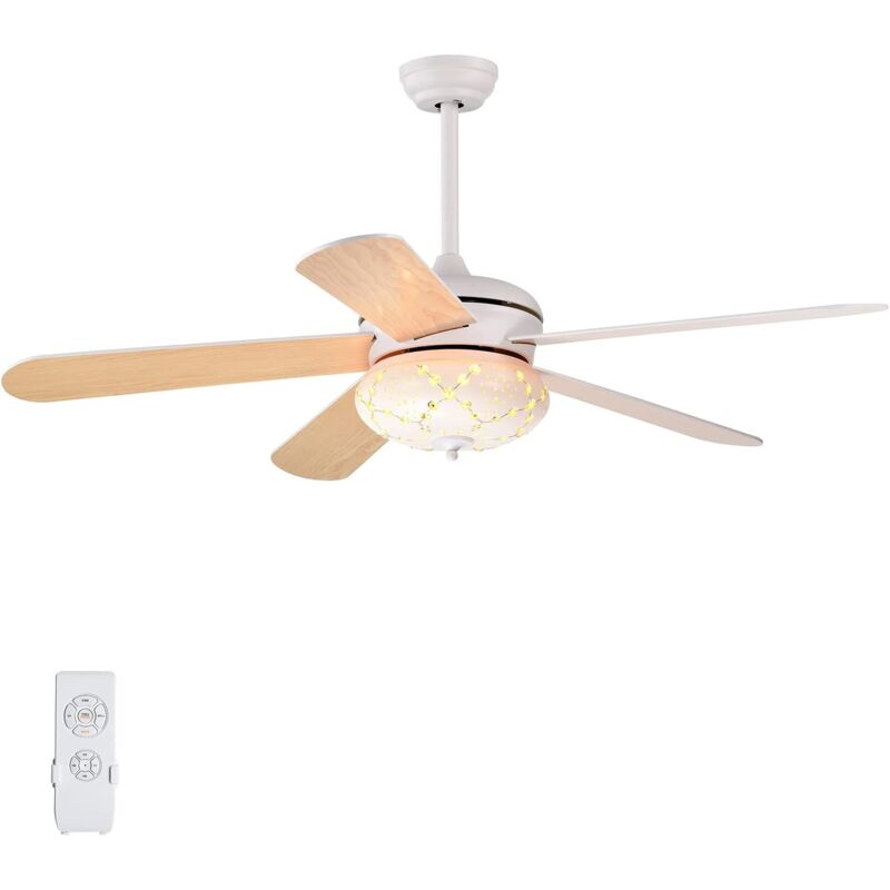 GOPLUS Ventilateur de Plafond avec Lampe, Plafonnier 5 Pales avec Télécommande et 2 Tiges de Suspension, Vitesse Ajustable 3 Niveaux, Minuterie 4