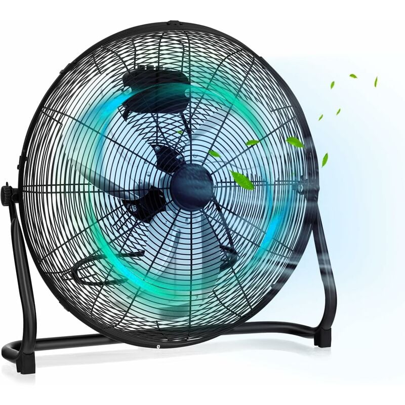 Goplus - Ventilateur de Sol 50 cm, Ventilateur sur Pied avec 3 Vitesses, Tête de Ventilateur Réglable à 145°, Débit d'air élevé
