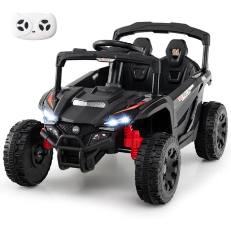 GOPLUS Voiture Electrique Enfants 2 Place avec Télécommande, Quad 4x4 Electrique Enfants 12V avec Démarrage Lent, Musique, Klaxon et Phares pour Enfants de 3+ Ans, Charge 30KG (Noir)