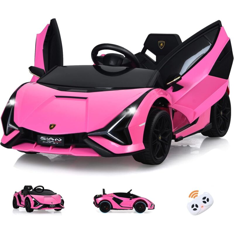 12V Voiture Electrique Enfant Cabriolet Lamborghini de Portes Ciseaux pour avec Telecommande 2,4G,Vehicules Enfant avec Verrouillage LED/Musique/USB