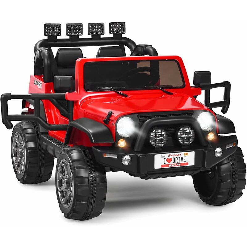 GOPLUS Voiture Tout-terrain Électrique 2 Places pour Enfant,Jeep avec Télécommande,Lumières LED Musique,3 Vitesses Réglables Rouge