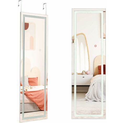 GOPLUS Wandspiegel, Badezimmerspiegel mit LED, Dimmbarer Türspiegel mit 3 Lichtfarbe & Touchschalter, Warmweiss/Kaltweiss/Neutral, für Schlafzimmer, Eingangsbereich, 120 x 37 cm