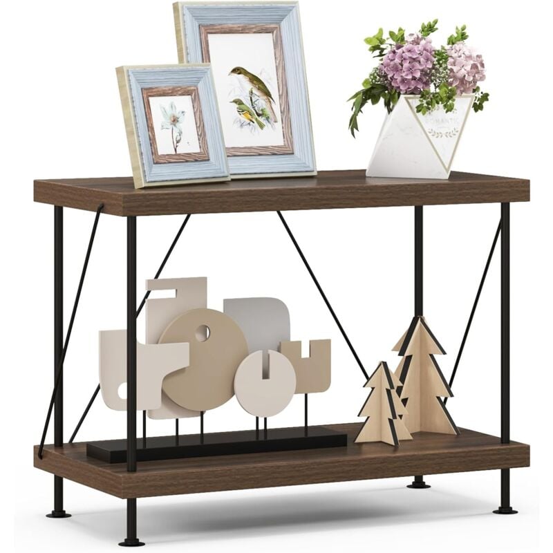 Goplus - Bibliothèque Étagère à 2 Niveaux Ouverte-Cadre Métallique Robuste-Style Industriel pour Salon/Bureau