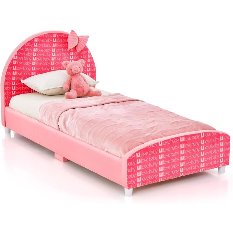 Goplus - Cadre de Lit pour Enfants 1-6 Ansavec Structure Solide,Châssis de Lit avec Tête de Lit,Convient aux Matelas 140x70 CM,Rose