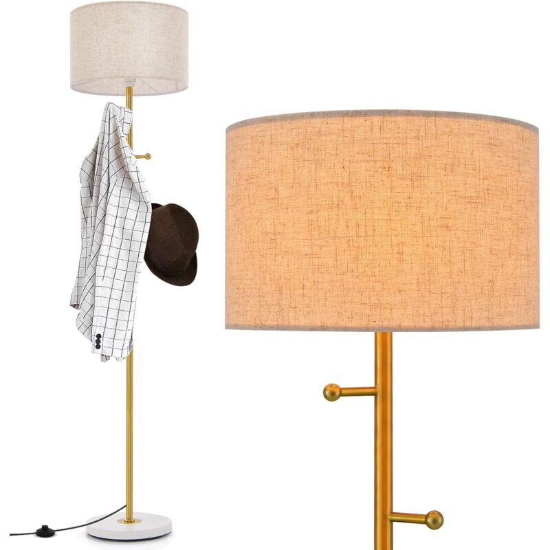 Lampadaire Porte-Manteau 2 en 1,Lampadaire en Métal avec Abat-Jour en Tissu,Culot e27,Interrupteur au Pied,avec 5 Crochets - Goplus