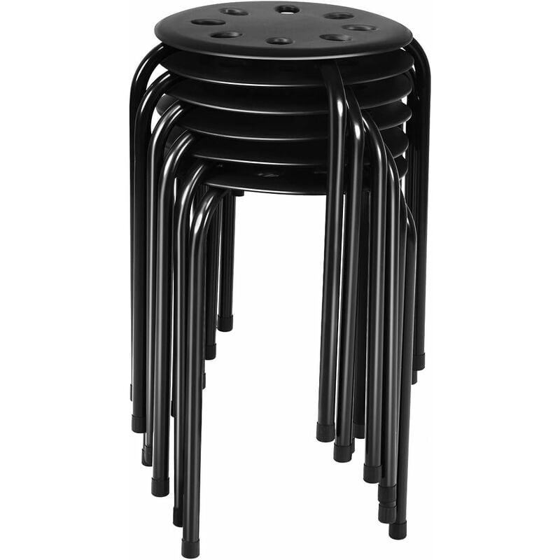 GOPLUS Lot de 6 Tabourets Empilables Légers sans Dossier avec Cadre en Métal/Siège en Plastique,Tabourets Ronds Polyvalents,Noir