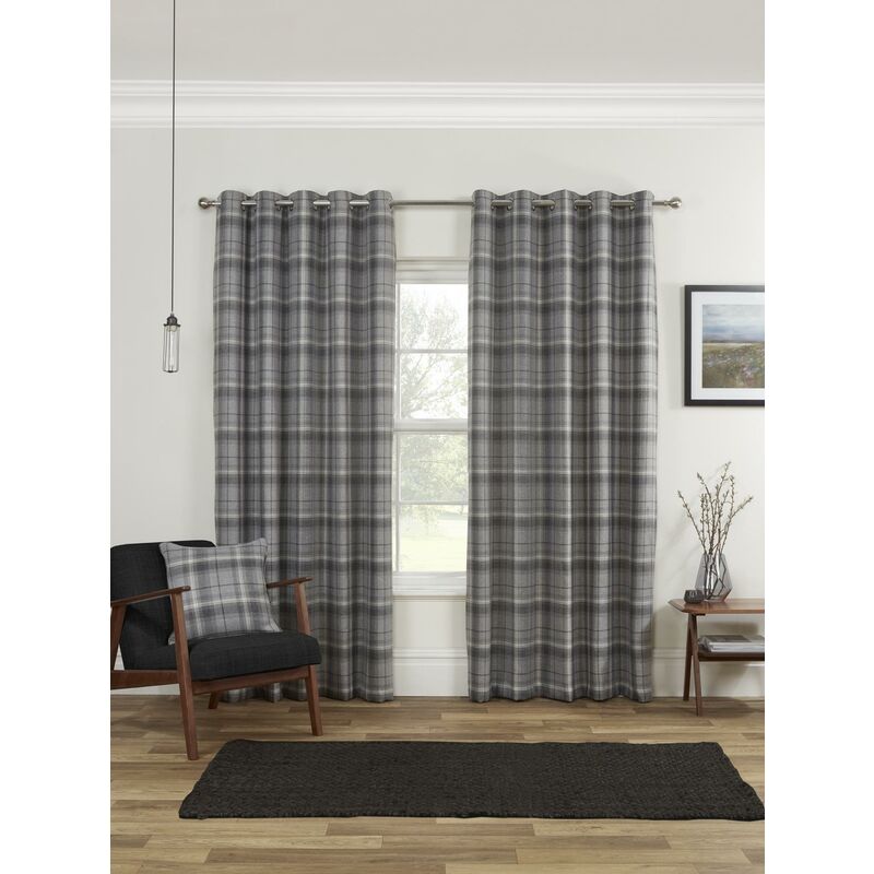 Gordon John Ltd. - Gorden John Textiles Carnoustie Curtains Blackout Eyelet Woven Check Grey 90 x 72