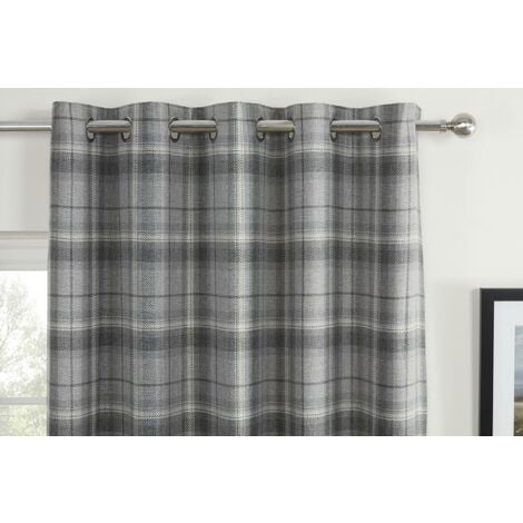 Gorden John Textiles Carnoustie Curtains Blackout Eyelet Woven Check Grey 90 x 90"