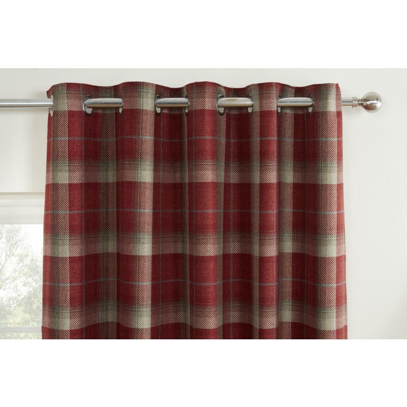 Gordon John Ltd. - Gorden John Textiles Carnoustie Curtains Blackout Eyelet Woven Check Red 66 x 72'