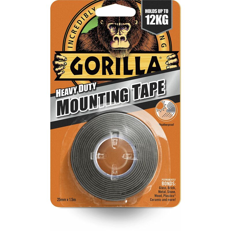 Gorilla Heavy-Duty Double Sided Black Mounting Tape 25.4mm x 1.52m grghdmt